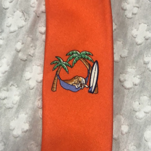 Tommy Hilfiger Orange Silk Tie Surfing Bulldogs - Picture 6 of 12